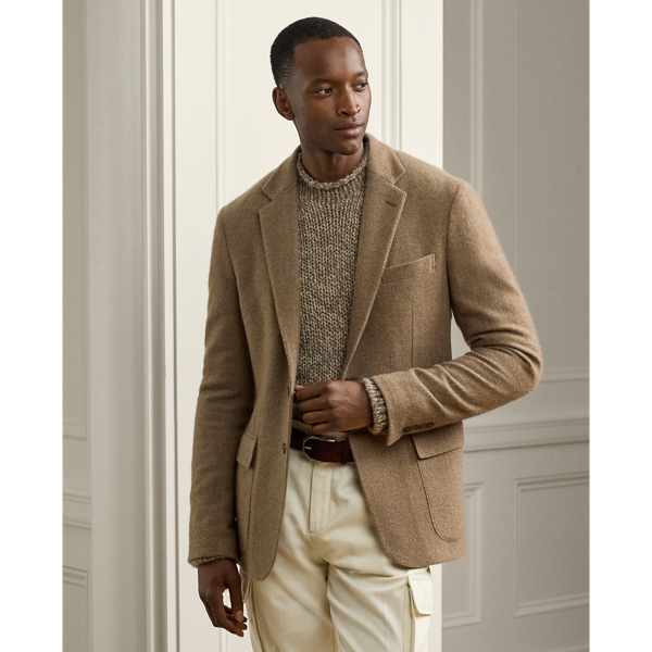 Tailored by hand in Italy, the Hadley is defined by its soft shoulder and exceptionally light weight. This version's cashmere-and-wool herringbone cloth is highly brushed for a sumptuous texture and is custom-developed for  Ralph Lauren Lauren.